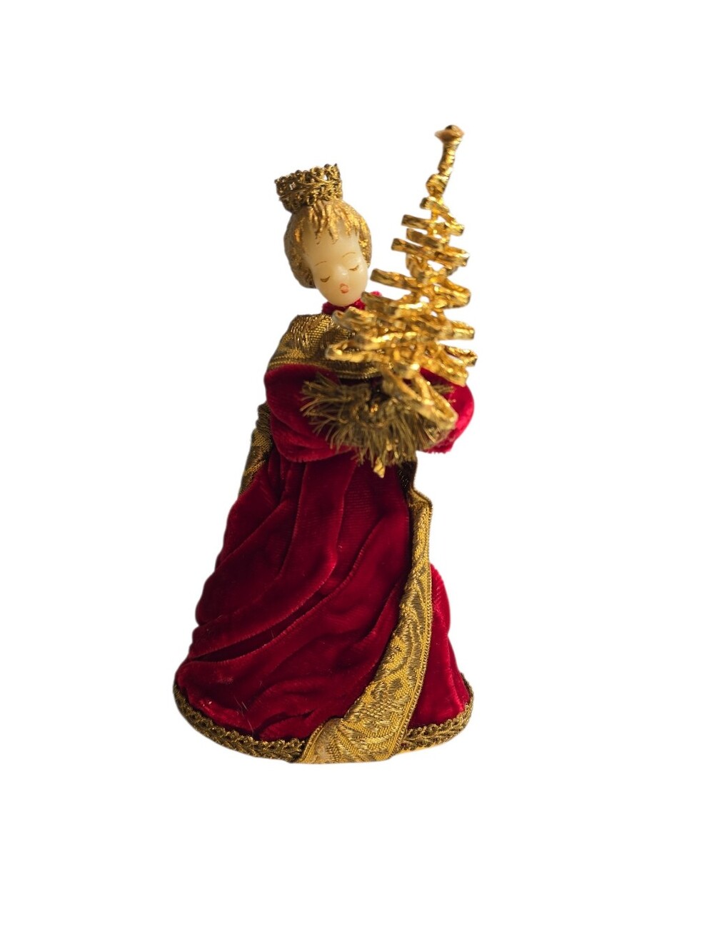 Vintage Koestel German Wax Angel Christmas Velvet Gown Red MISSING WINGS